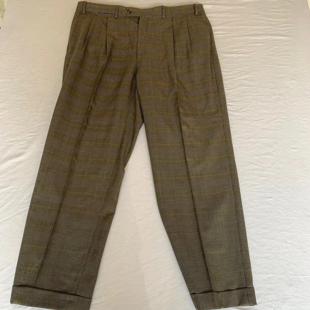 Ralph Lauren Mens‎ Glen Plaid Wool Suit 44R Brown Pink Check 2 Button Dillards